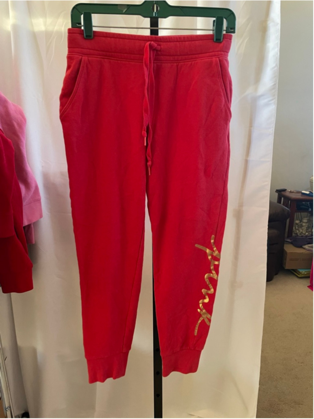 PINK Victoria's Secret Red Track Pants with Gold Script